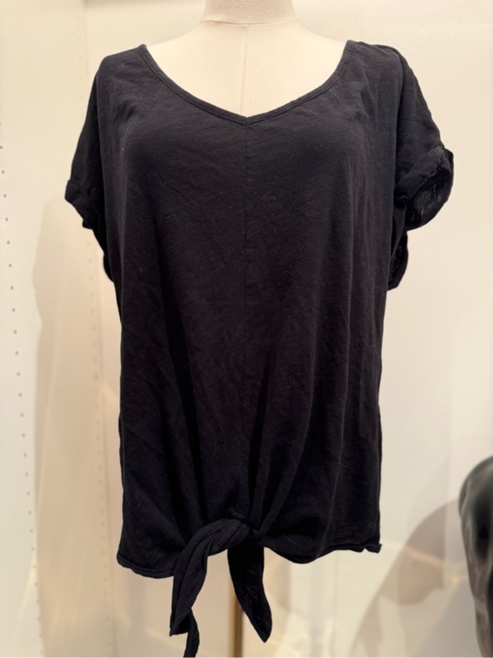 Lord & Taylor Black V-Neck Tie-Front Tee
